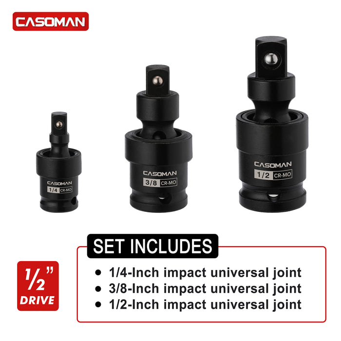 CASOMAN Impact Universal Joint Set, Impact Adapter and Reducer Set, 7 Piece Set, CR-MO, 1/4" 3/8" 1/2" for Impact Driver Conversions