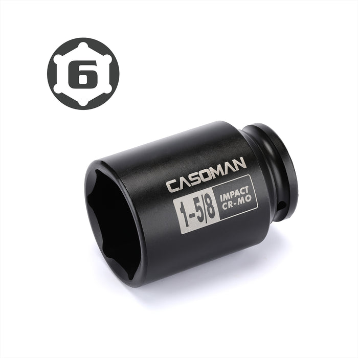 CASOMAN 6-Point 1/2-Inch Drive Deep Impact Socket- 1-5/8" (SAE), CR-MO, 1/2-inch Drive 6 Point Axle Nut Socket for Easy Removal of Axle Shaft Nuts