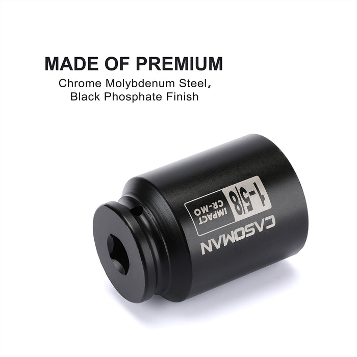 CASOMAN 6-Point 1/2-Inch Drive Deep Impact Socket- 1-5/8" (SAE), CR-MO, 1/2-inch Drive 6 Point Axle Nut Socket for Easy Removal of Axle Shaft Nuts