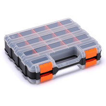 Load image into Gallery viewer, CASOMAN Double Sided Small Parts Organizer, 34 Compartment Hardware Storage Box, Screw &amp; Bolt Organizer with Removable Dividers, Black/Orange