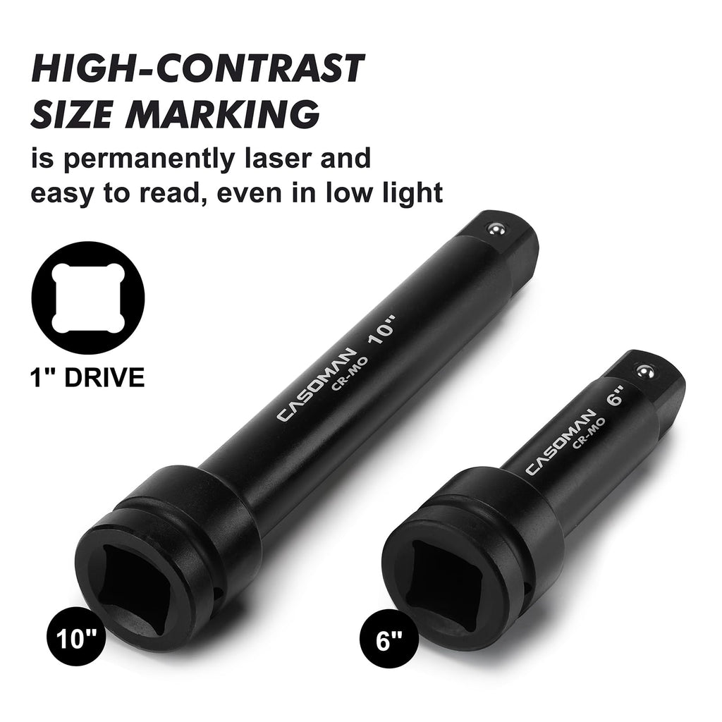CASOMAN 1-Inch Drive Impact Extension Bars, Length: 6" & 10", Impact Socket Extension, CR-MO Steel