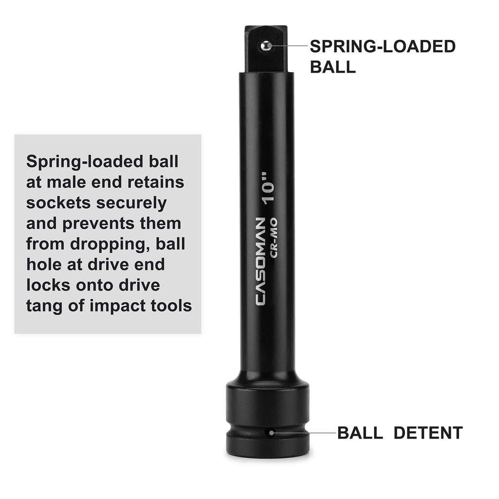 CASOMAN 1-Inch Drive Impact Extension Bars, Length: 6" & 10", Impact Socket Extension, CR-MO Steel