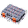 CASOMAN Double Sided Small Parts Organizer, 34 Compartment Hardware Storage Box, Screw & Bolt Organizer with Removable Dividers, Black/Orange