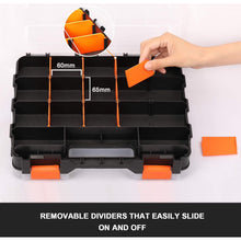 Load image into Gallery viewer, CASOMAN Double Sided Small Parts Organizer, 34 Compartment Hardware Storage Box, Screw &amp; Bolt Organizer with Removable Dividers, Black/Orange