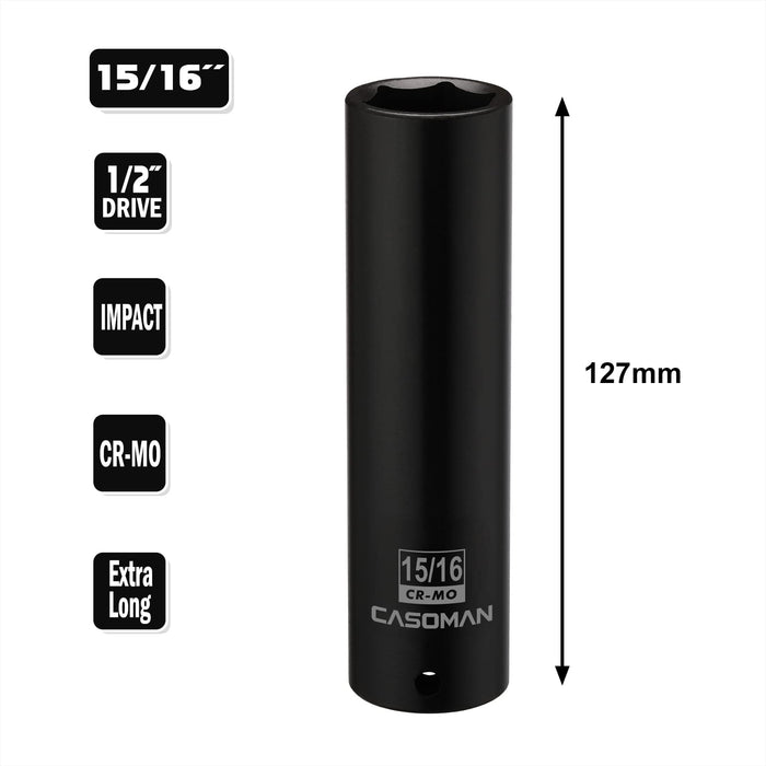 CASOMAN 1/2-Inch Drive Extra Deep Socket (15/16
