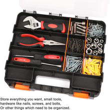 Load image into Gallery viewer, CASOMAN Double Sided Small Parts Organizer, 34 Compartment Hardware Storage Box, Screw &amp; Bolt Organizer with Removable Dividers, Black/Orange