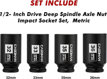 Load image into Gallery viewer, CASOMAN 1/2'' Drive Deep Spindle Axle Nut Impact Socket Set, 6 Point,Heavy Duty Use In Removing And Installing Axle Nuts