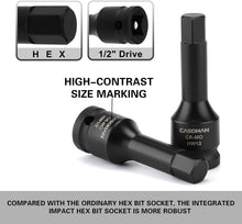 Load image into Gallery viewer, CASOMAN 1/2" Drive Master Impact Hex Bit Set, Hex Driver, SAE/Metric, 1/4" - 3/4", 6mm - 19mm, 20-Piece 1/2" Drive Allen Bit Socket Set