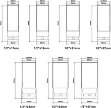 Load image into Gallery viewer, CASOMAN 1/2- Inch Drive Wheel Protector Impact Socket, Extra Thin Wall, Rim Protect Sleeves, 6 Point, Metric,17mm,19mm,21mm,22mm,23mm,24mm,27mm, 7 Pieces Set