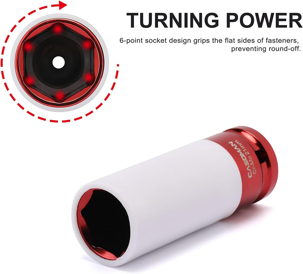 CASOMAN 1/2- Inch Drive Wheel Protector Impact Socket, Extra Thin Wall, Rim Protect Sleeves, 6 Point, Metric,17mm,19mm,21mm,22mm,23mm,24mm,27mm, 7 Pieces Set