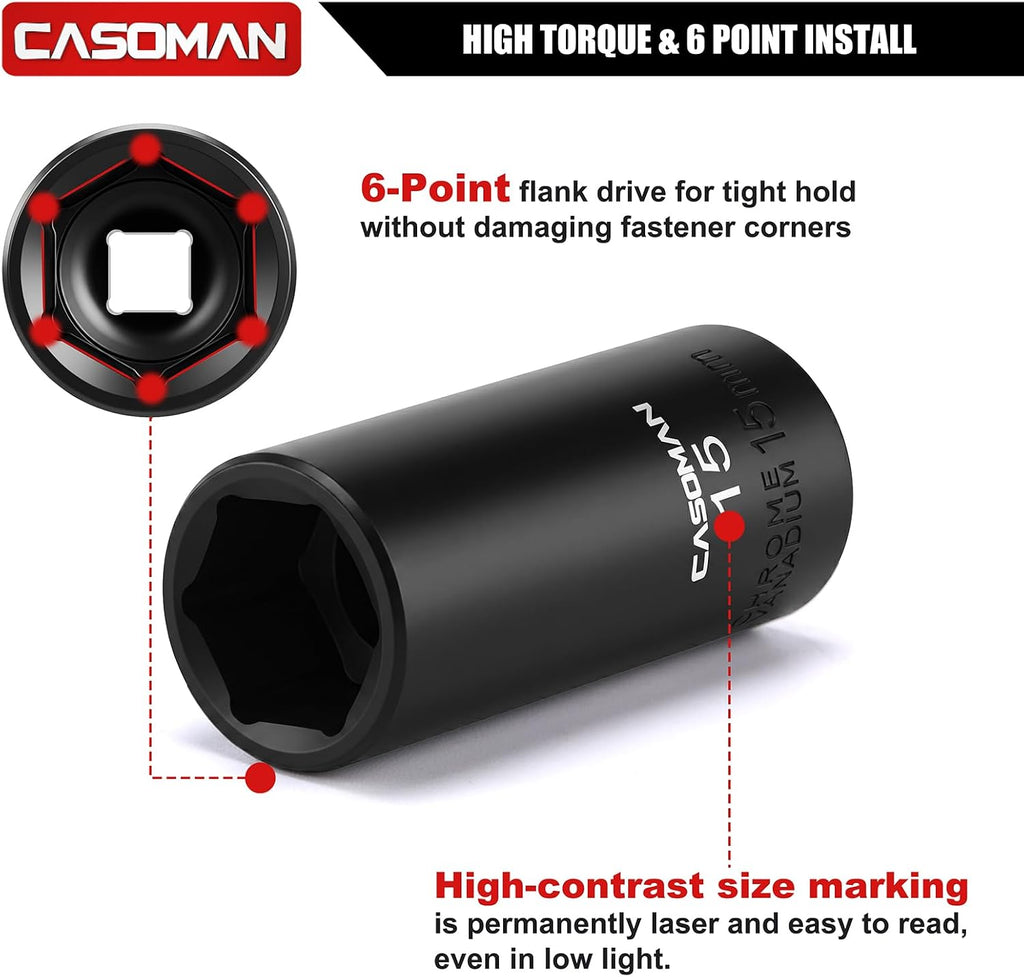 CASOMAN 1/4 Inch Drive Master Impact Socket Set, 50-Piece, SAE/Metric, 5/32 Inch - 9/16 Inch, 4mm - 15mm, Shallow/Deep,CR-V