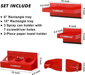CASOMAN 4PCS Red Magnetic Toolbox Shelf, Tray, Paper Towel Holder, Variety of Use, Durable, Magnets Any Metal Surface