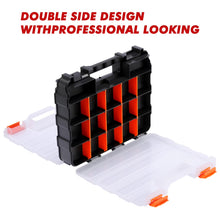 Load image into Gallery viewer, CASOMAN Double Sided Small Parts Organizer, 34 Compartment Hardware Storage Box, Screw &amp; Bolt Organizer with Removable Dividers, Black/Orange
