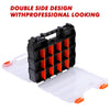 CASOMAN Double Sided Small Parts Organizer, 34 Compartment Hardware Storage Box, Screw & Bolt Organizer with Removable Dividers, Black/Orange
