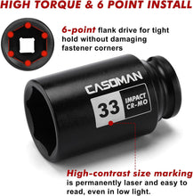 Load image into Gallery viewer, CASOMAN 1/2'' Drive Deep Spindle Axle Nut Impact Socket Set, 6 Point,Heavy Duty Use In Removing And Installing Axle Nuts