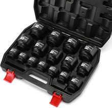 Load image into Gallery viewer, CASOMAN 16PCS 1/2" Drive Shallow Spindle Axle Nut Impact Socket Set, 6-Point, Large Socket Set, SAE(1-5/16" to 2-1/4"), CR-MO