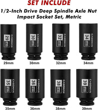 Load image into Gallery viewer, CASOMAN 1/2-Inch Drive Deep Spindle Axle Nut Impact Socket Set,12 Point, 8 Piece 1/2" Heavy Duty Impact Socket Set
