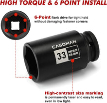 Load image into Gallery viewer, CASOMAN 1/2- Inch Drive Deep Spindle Axle Nut Impact Socket Set, 6 Point, CR-MO, Metric, 29mm-38mm, 9-Piece 1/2" Dr. Deep Impact Socket Set