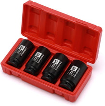 Load image into Gallery viewer, CASOMAN 1/2-Inch Drive Deep Spindle Axle Nut Impact Socket Set,12 Point, Metric, CR-MO, 30,32,34,36mm, 4-Piece 1/2" Heavy Duty Impact Socket Set