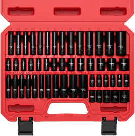 CASOMAN 1/4 Inch Drive Master Impact Socket Set, 50-Piece, SAE/Metric, 5/32 Inch - 9/16 Inch, 4mm - 15mm, Shallow/Deep,CR-V