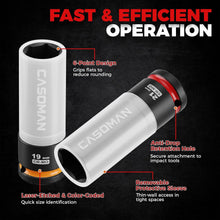 Load image into Gallery viewer, CASOMAN 4PCS 1/2" Drive Lug Nut Impact Socket Set, Non-Marring Thin Wall Wheel Protector, Color-Coded, 17mm 19mm 21mm 22mm, 6-Point, CR-MO