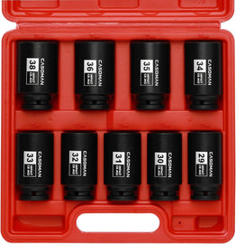 CASOMAN 1/2- Inch Drive Deep Spindle Axle Nut Impact Socket Set, 6 Point, CR-MO, Metric, 29mm-38mm, 9-Piece 1/2