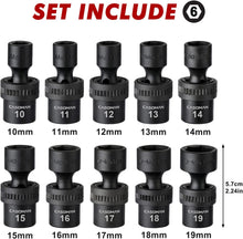 Load image into Gallery viewer, CASOMAN 10 PCS 3/8" Drive Standard Universal Impact Socket Set, 6 Point, CR-MO, Metric,10-19mm