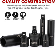 Load image into Gallery viewer, CASOMAN 3/8" Drive Impact Socket Set, 49 Piece Standard SAE and Metric Sizes (5/16-Inch to 3/4-Inch and 8-22 mm), 6 Point, Cr-V Steel Socket Set