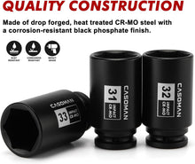 Load image into Gallery viewer, CASOMAN 1/2- Inch Drive Deep Spindle Axle Nut Impact Socket Set, 6 Point, CR-MO, Metric, 29mm-38mm, 9-Piece 1/2" Dr. Deep Impact Socket Set