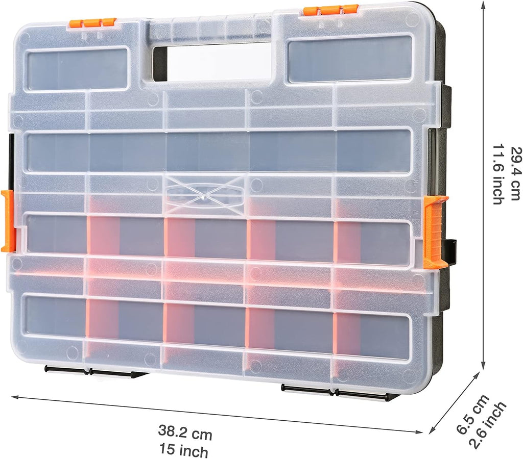 CASOMAN Tool Box Organizer Interlocking Black Small Parts Organizer for Fasteners and Crafts w/Removable Dividers (2 Piece Pack)