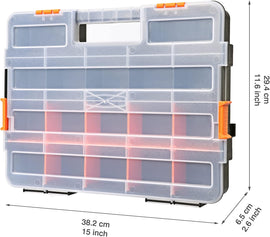 CASOMAN Tool Box Organizer Interlocking Black Small Parts Organizer for Fasteners and Crafts w/Removable Dividers (2 Piece Pack)