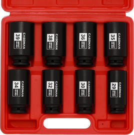 CASOMAN 1/2-Inch Drive Deep Spindle Axle Nut Impact Socket Set,12 Point, 8 Piece 1/2