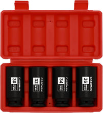 Load image into Gallery viewer, CASOMAN 1/2-Inch Drive Deep Spindle Axle Nut Impact Socket Set,12 Point, Metric, CR-MO, 30,32,34,36mm, 4-Piece 1/2" Heavy Duty Impact Socket Set