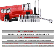 Load image into Gallery viewer, CASOMAN 1/4-Inch Drive Master Socket Set with Ratchets,Universal Joint, Extensions with 1/4’‘ Dr. Bits Set