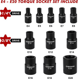 CASOMAN 11PCS Female Torx Socket Set, E Torx & Star Socket Set with Rail, E4 - E20 Torque Sockets