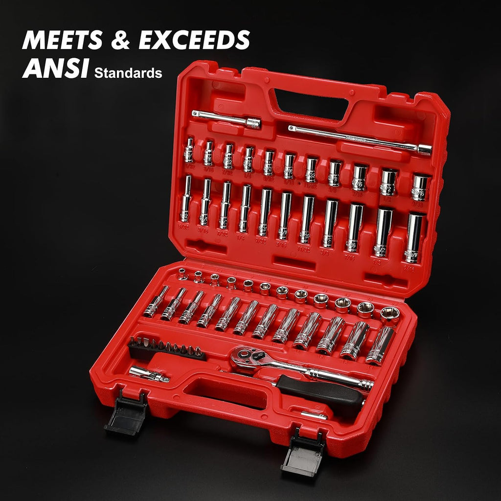 CASOMAN 1/4-Inch Drive Master Socket Set with Ratchets,Universal Joint, Extensions with 1/4’‘ Dr. Bits Set