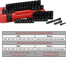 Load image into Gallery viewer, CASOMAN 3/8" Drive Impact Socket Set, 49 Piece Standard SAE and Metric Sizes (5/16-Inch to 3/4-Inch and 8-22 mm), 6 Point, Cr-V Steel Socket Set