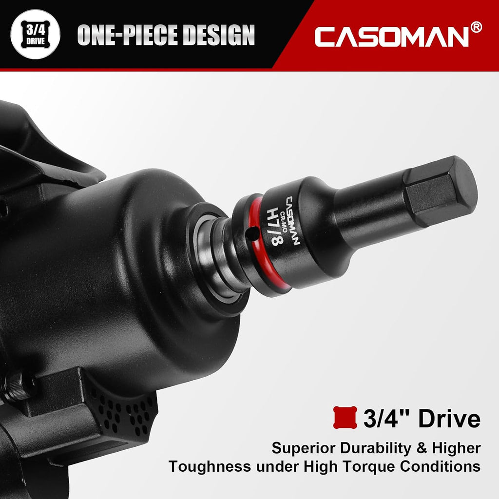 CASOMAN 3/4-Inch Drive Impact Hex Bit Driver Set, 10 Pieces Allen Bit Socket Set with Storage Case, Metric & SAE, CR-MO Steel, Impact Grade, One-Piece Construction