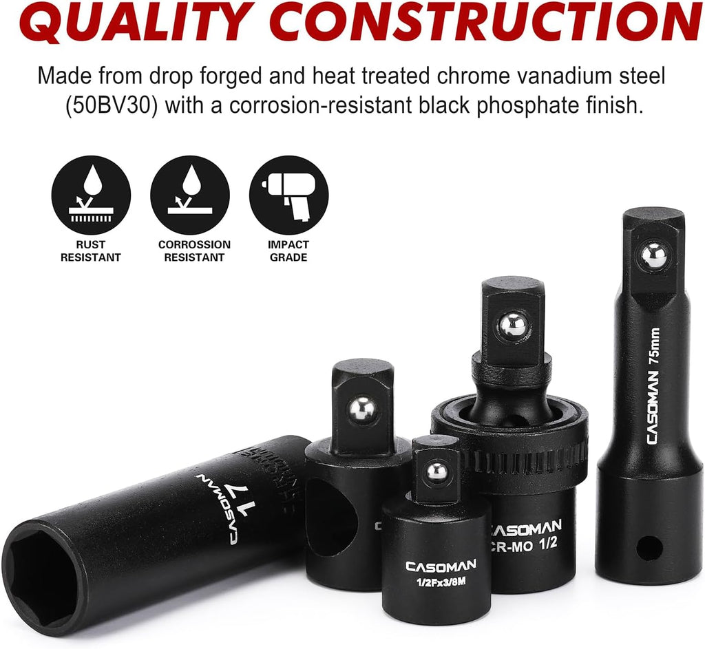 CASOMAN 1/2" Drive Master Impact Socket Set, 36 Piece Deep