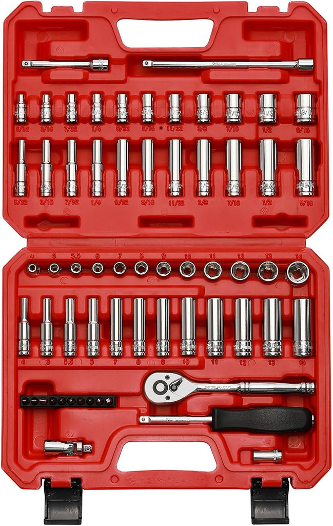 CASOMAN 1/4-Inch Drive Master Socket Set with Ratchets,Universal Joint, Extensions with 1/4’‘ Dr. Bits Set