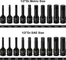 Load image into Gallery viewer, CASOMAN 1/2" Drive Master Impact Hex Bit Set, Hex Driver, SAE/Metric, 1/4" - 3/4", 6mm - 19mm, 20-Piece 1/2" Drive Allen Bit Socket Set