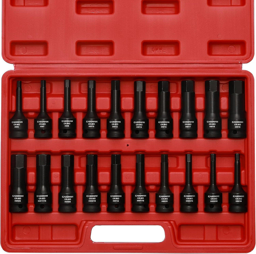 CASOMAN 1/2" Drive Master Impact Hex Bit Set, Hex Driver, SAE/Metric, 1/4" - 3/4", 6mm - 19mm, 20-Piece 1/2" Drive Allen Bit Socket Set
