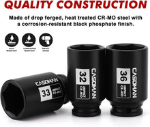 Load image into Gallery viewer, CASOMAN 1/2'' Drive Deep Spindle Axle Nut Impact Socket Set, 6 Point,Heavy Duty Use In Removing And Installing Axle Nuts
