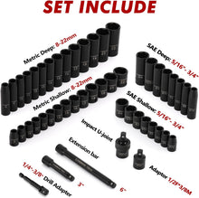 Load image into Gallery viewer, CASOMAN 3/8" Drive Impact Socket Set, 49 Piece Standard SAE and Metric Sizes (5/16-Inch to 3/4-Inch and 8-22 mm), 6 Point, Cr-V Steel Socket Set