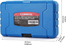 Load image into Gallery viewer, CASOMAN 10 Piece Spline Tip Bit Socket Set, M-Type, S2 and Cr-V Steel, Extra Long 4'' Length, M4-M18, XZN Triple Square Spline Bit Socket Set