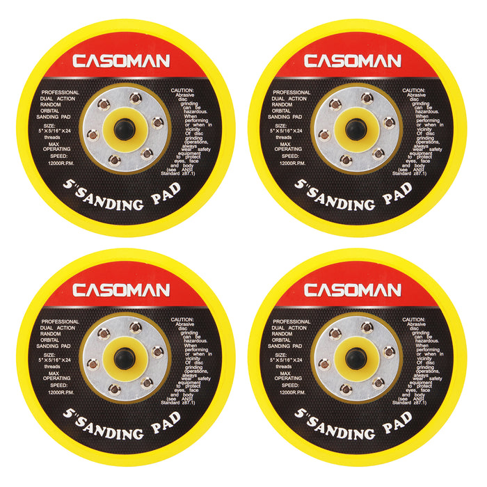 CASOMAN 4PCS 5-Inch DA Polisher & Sander Pad - Hook & Loop Face - Random Orbital Backing Plate, 5/16''-24 Threads