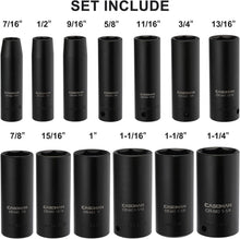 Load image into Gallery viewer, CASOMAN 13-Piece 1/2-Inch Drive Deep Impact Socket Set, SAE 7/16–1-1/4 Inch, CR-MO, Heavy-Duty Storage Case