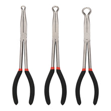 Load image into Gallery viewer, CASOMAN 3Pcs 11" Hose Gripper Plier Set, Black &amp; Red, 5/16-Inch, 1/2-Inch, 3/4-Inch Dia, Offset Spark Plug Boot Removal Pliers Serrated Jaws for Hard to Reach Narrow Spaces