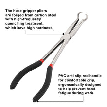 Load image into Gallery viewer, CASOMAN 3Pcs 11" Hose Gripper Plier Set, Black &amp; Red, 5/16-Inch, 1/2-Inch, 3/4-Inch Dia, Offset Spark Plug Boot Removal Pliers Serrated Jaws for Hard to Reach Narrow Spaces