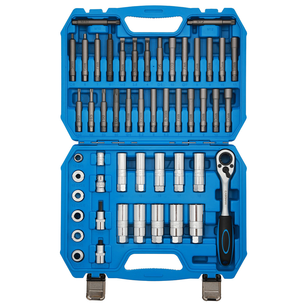 CASOMAN 50PCS Shock Absorber Tool All in One Kit, Shock Absorber Strut Nut Removal Socket Tool with Strut Spreader Tool &Reversible Pass Through Ratchet Socket Set, CR-V